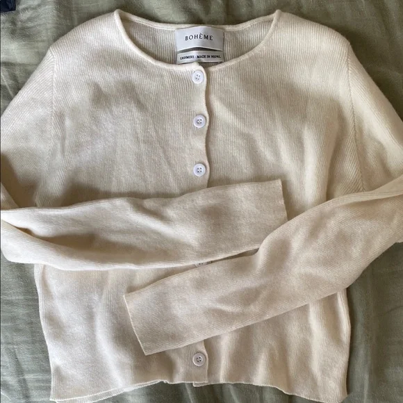 BOHEME Goods Cream Button-Up Cashmere Women's Sweater - Picture 2 of 4